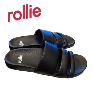 ROLLIE Tide Triple Strap Black Tumble Slide Sandals NEW 38 7